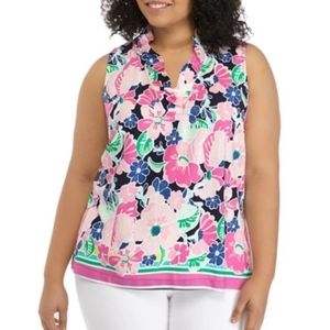 Crown & Ivy Plus Size Sleeveless Ruffle Neck Print